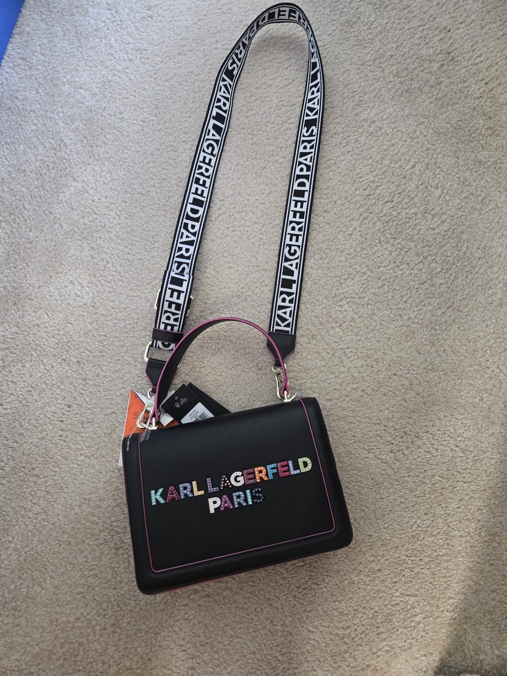 Karl Lagerfeld Black & White Logo Strap with Pink Accent NEW WITH TAGS!!! - Picture 4 of 4